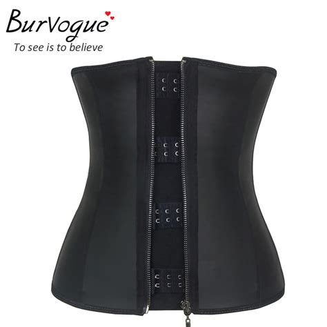 Burvogue Women Corset Waist Training Corsets Black Latex Zipper