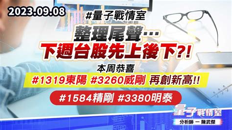 【量子戰情室】陳武傑 0908 量子戰情室 整理尾聲下週台股先上後下本周恭喜1319東陽3260威剛 再創新高1584精