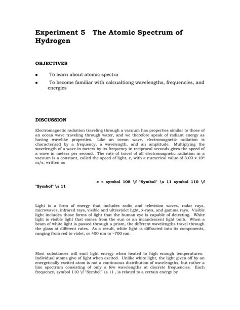 Experiment 5 The Atomic Spectrum of Hydrogen