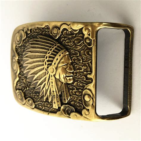 Indian Head Belt Buckle Solid Brass Shiny Vintage Antique Western