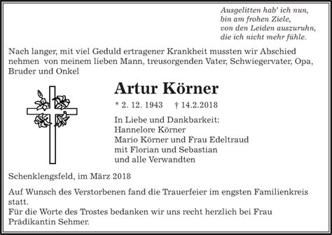 Traueranzeigen Von Artur K Rner Trauer Hna De