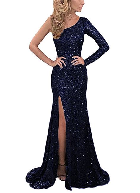 Sexy One Shoulder Prom Dresses For Women Long Formal Party Dress Navy