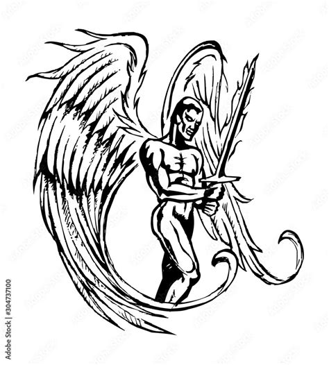 Archangel Michael With Big Wings And Burning Sword Angel Warrior