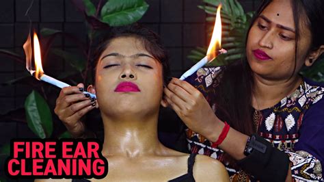 Fire Ear Cleaning By Barber Girl Pakhi Earwax Removal By Fire Asmr