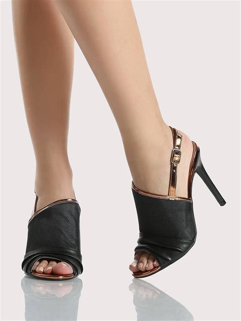 Mesh Peep Toe Slingback Heels Black Shein Sheinside