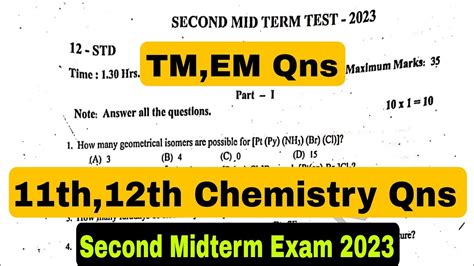 Th Chemistry Second Midterm Exam Question Th Chemistry Second