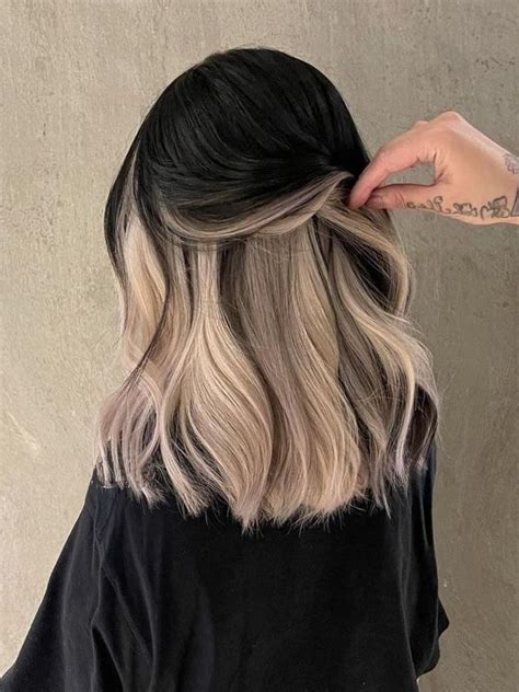 Black Hair With Ash Blonde Underneath Pretty Hair Color Hair Inspo