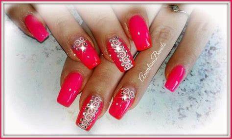 Rosao Corallo Fucsia Fluo Ghirigori Strass Nails Nail Designs Nail Art