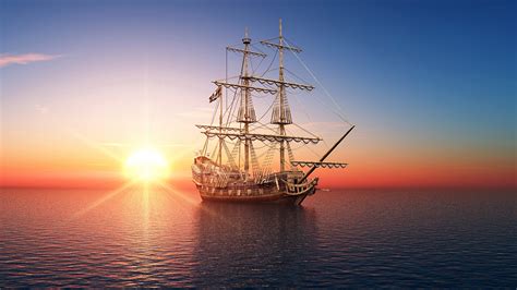 Photo Sea D Graphics Ship Sunrise And Sunset Sailing X