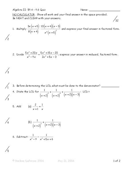 Algebraic Fractions Worksheet For 11th Grade Lesson Planet