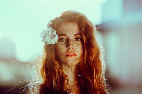 Women Model Face Freckles Redhead Portrait Flowers Flower In