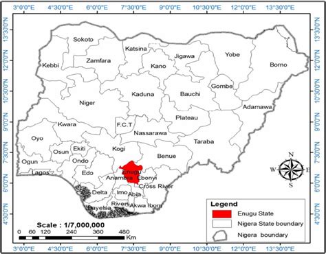 Map Of Nigeria Showing Enugu State In Red Color Source Extracted