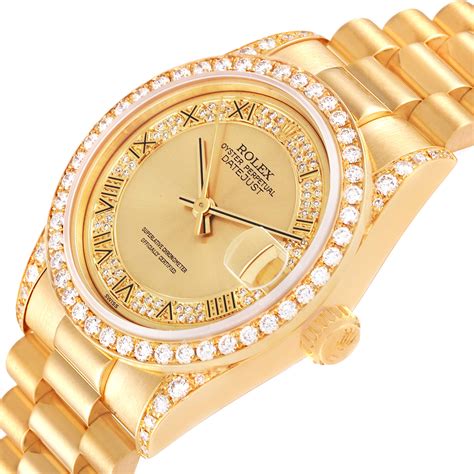 Rolex President Midsize Yellow Gold Diamond Ladies Watch 68158 Swisswatchexpo