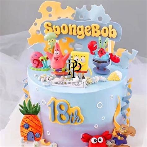 Jual Miniatur Kue Tart Spongebob Topper Kertas Tancapan Hiasan Cake