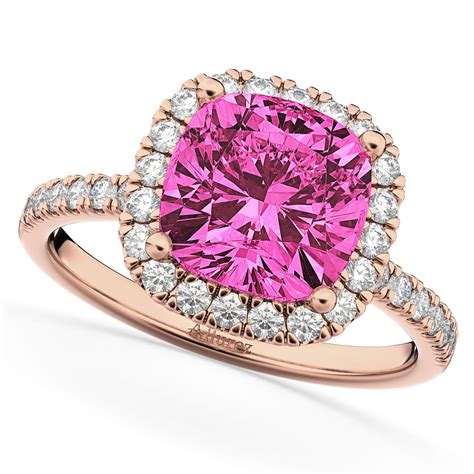 Cushion Cut Halo Pink Tourmaline Diamond Engagement Ring K Rose