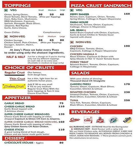 Menu Of Joeys Pizza Andheri West Mumbai Dineout Discovery