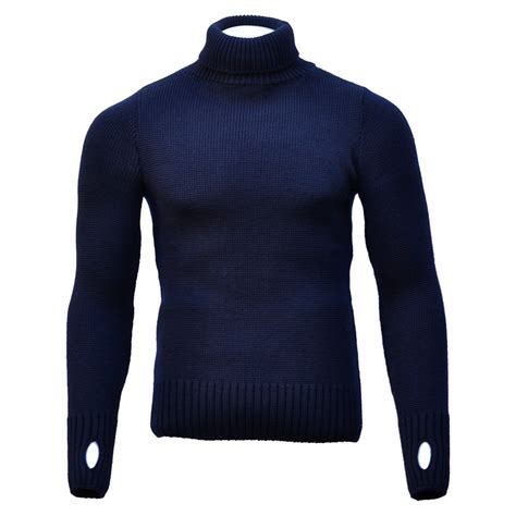 100 Merino Wool Fitted Submariner Sweater In Navy Roll Turtle Neck