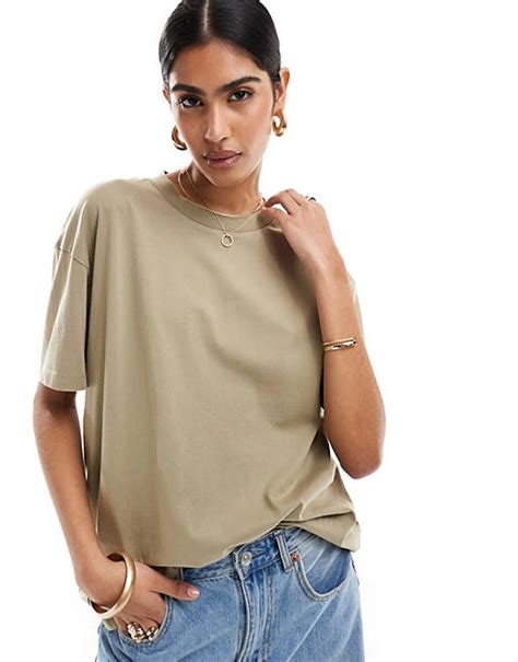 Asos Design Oversized T Shirt In Washed Khaki Asos