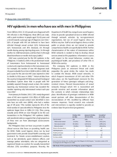 Pdf Hiv Epidemic In Men Who Have Sex With Men In Philippines Rossana Ditangco