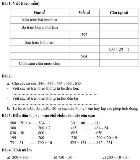 Phiếu bài tập Toán lớp 3 Tuần 1 ABCD Online