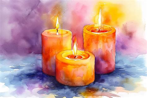 Premium Photo Candles Water Color Illustration