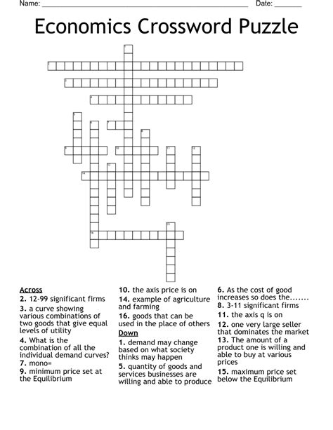 Economics Crossword Puzzle Wordmint