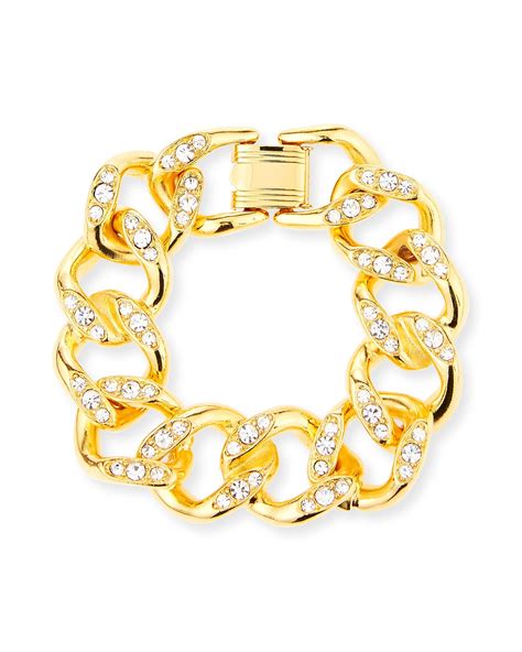 Kenneth Jay Lane Crystal Chain Link Bracelet Gold Editorialist