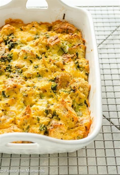 Overnight Cheesy Broccoli Strata Is An Easy Make Ahead Vegetarian Breakfast Casserole Loaded