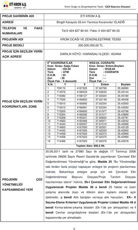 Krom Oca ve Zenginle tirme Tesisi ÇED Ba vuru Dosyas 6 O KOORD NATLAR