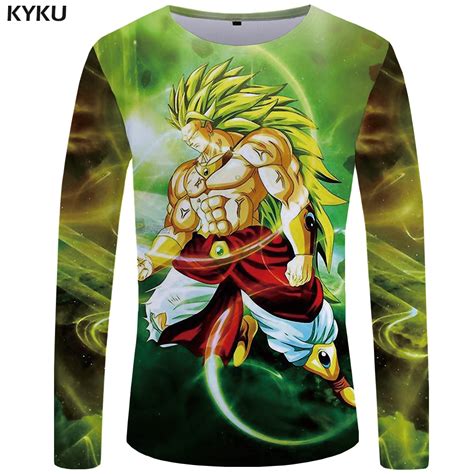 Kyku Brand Dragon Ball Z T Shirt Men Long Sleeve Shirt Goku Funny T Shirts Green Hair Mens