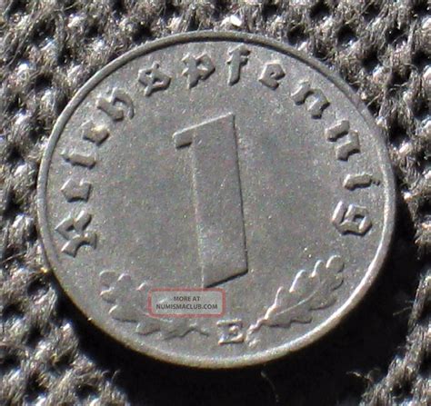 Old Coin Nazi Germany 1 Reichspfennig 1943 E Dresden Swastika World War Ii