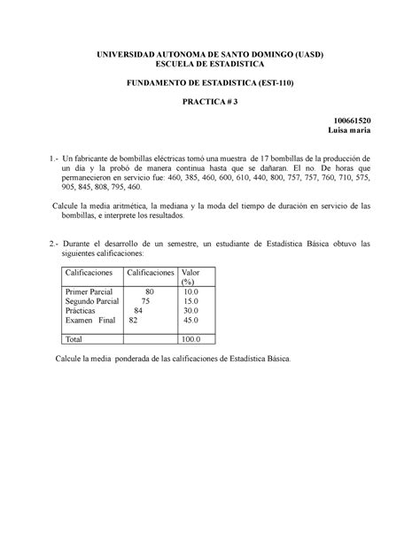 Practica 3 EST 110 UNIVERSIDAD AUTONOMA DE SANTO DOMINGO UASD