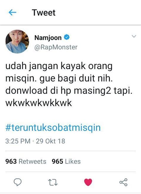 Hayuk Bacot Namjoon Humor Twitter Ungkapan Lucu Teks Lucu