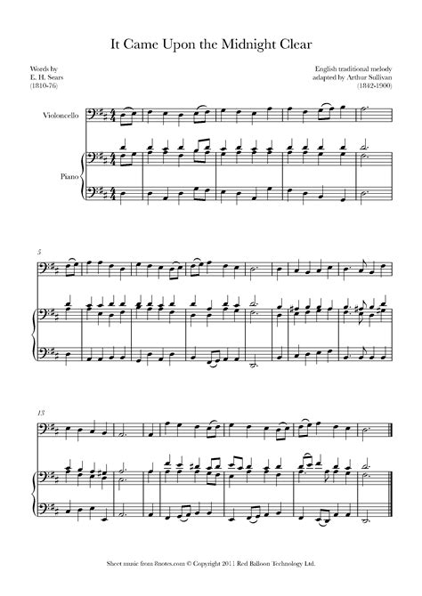 Sullivan It Came Upon The Midnight Clear Sheet Music For Cello