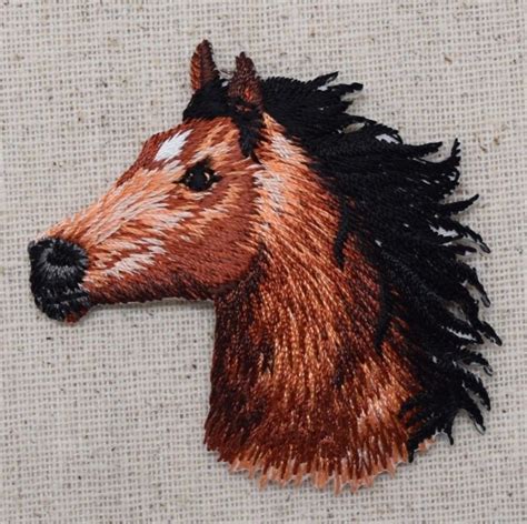 Iron On Embroidered Applique Patch Brown Horse Head Facing Left