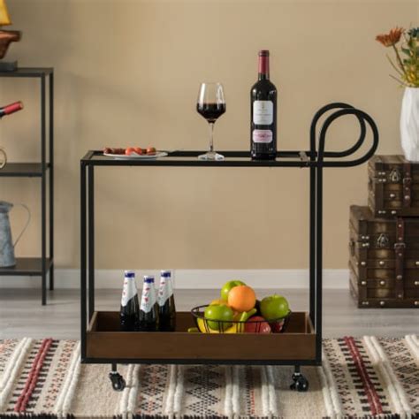 Wine Bar Serving Cart With Rolling Wheels And Handles For Dining Living Room Or Entryway One