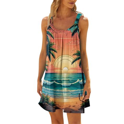 Dengdeng Work Dresses For Women 2024 Floral Print Sleeveless Tank Beach