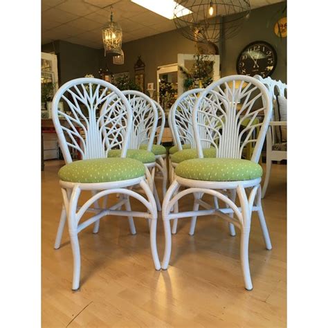 1970s Vintage Rattan High Gloss White Dining Chairs Set Of 6 Chairish