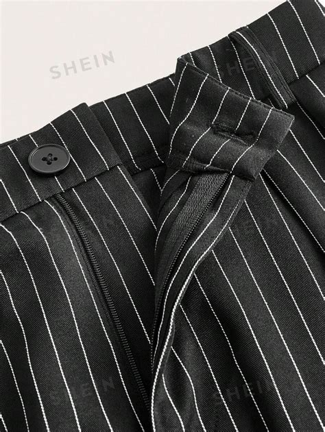 SHEIN EZwear Striped Print High Waist Straight Leg Suit Pants SHEIN USA