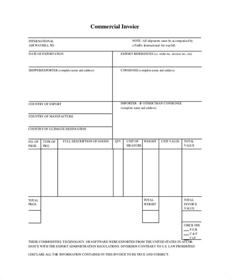 International Commercial Invoice Template Word Free Popular