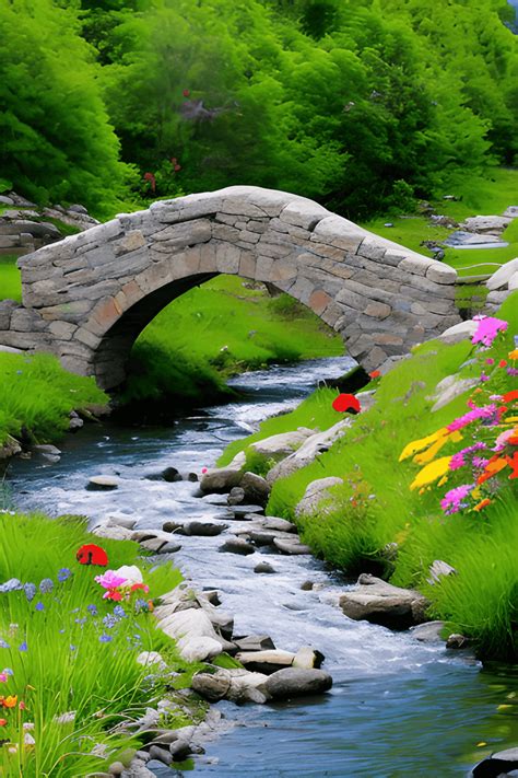 Old Stone Bridge Over Stream · Creative Fabrica