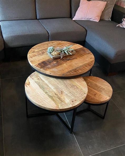 Salontafel Set Van 3 Van Mangohout Tafelbladen Outlet