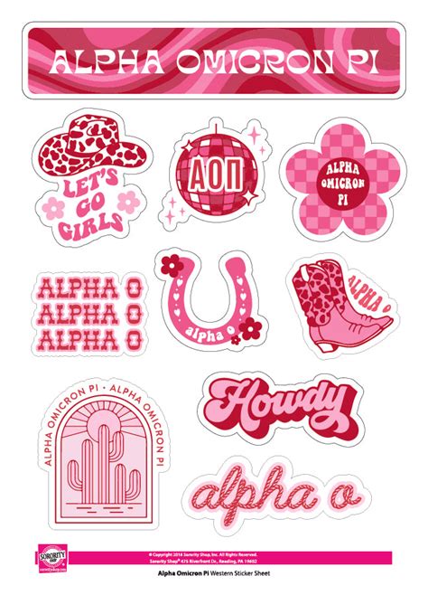 Alpha Omicron Pi Sticker Sheet Western Disco Design Sororityshop