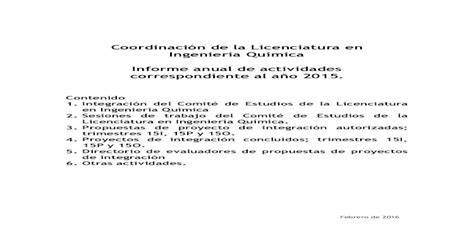 Coordinación de la Licenciatura en Ingeniería Química Informe 2019