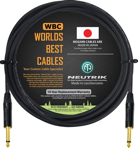 Amazon WORLDS BEST CABLES 10 Foot Guitar Bass Instrument Cable