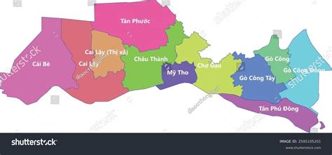 administrative map tien giang province combining stock vector royalty