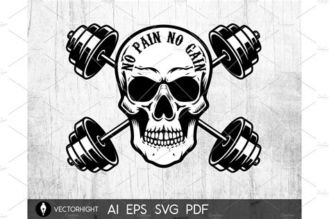 Skull With Barbell In Teeth Svg Graphic Objects ~ Creative Market