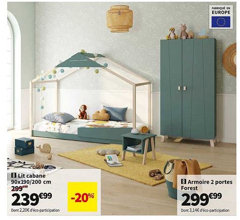 Promo Lit Cabane 90 X 190 200 Cm Armoire 2 Portes Forest Chez