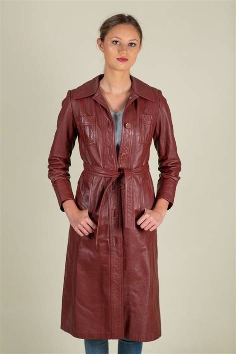 70s Vintage Genuine Leather Brown Trench Coat Size Xs S Etsy Brown Trench Coat 70s Fashion