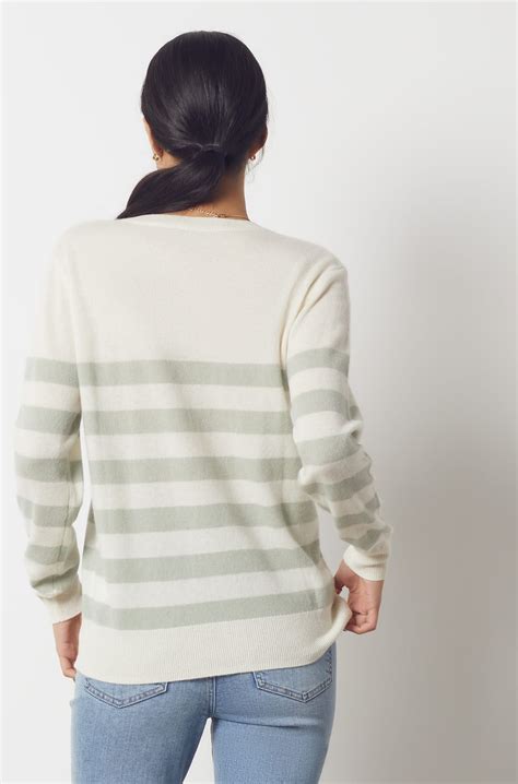 Striped Round Neck Cashmere Sweater Anabelle Vert Etam